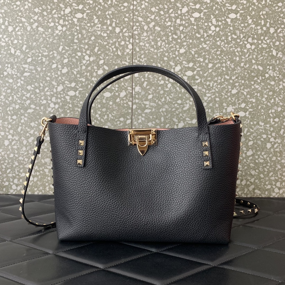 Valentino Garavani Rockstud Tote Bag in Black Grainy Calfskin